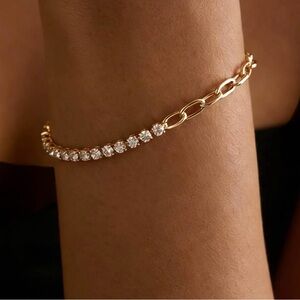 18K Gold-plated Tennis and Paperclip Chain Bracelet